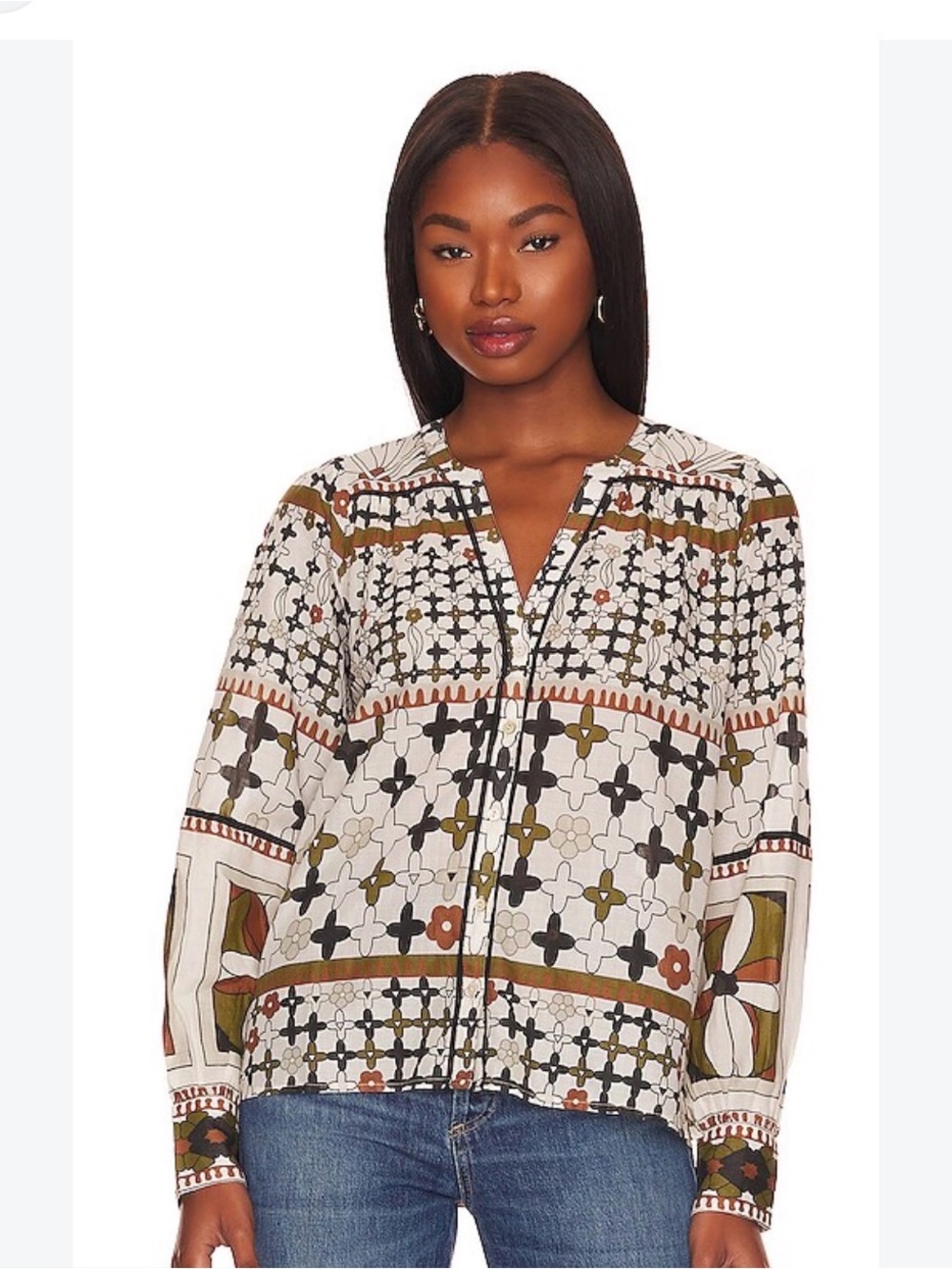 Cleobella Maren Blouse Art Deco Print Size XL